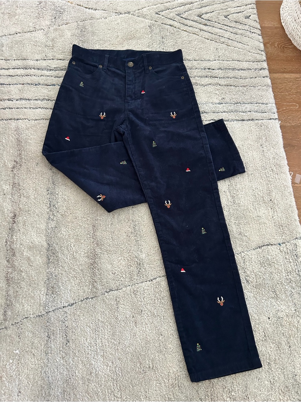 Boys Navy Embroidered Corduroy Pants